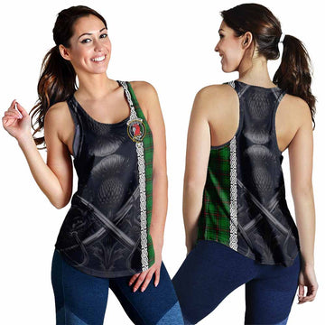Halkerston Tartan Women's Racerback Tanks with Family Crest Cross Sword Thistle Celtic Vibes 4XL - Tartan Vibes Clothing