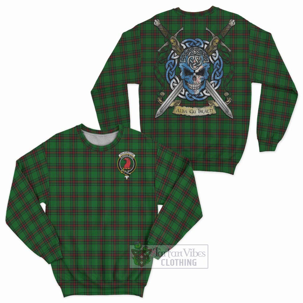 Halkerston Tartan Sweatshirt with Family Crest Celtic Skull Style Unisex - Tartan Vibes Clothing
