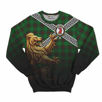Halkerston Crest Tartan Sweatshirt with Golden Lion Emblem Celtic Style Unisex - Tartan Vibes Clothing