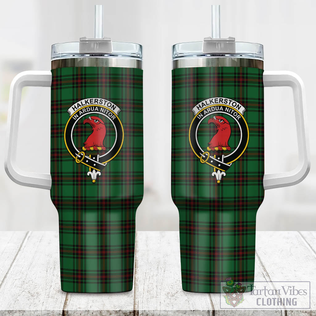 Tartan Vibes Clothing Halkerston Tartan and Family Crest Tumbler with Handle