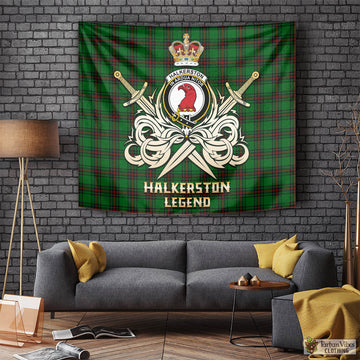 Halkerston Tartan Tapestry with Clan Crest and the Golden Sword of Courageous Legacy Tapestry - Tartan Vibes Clothing