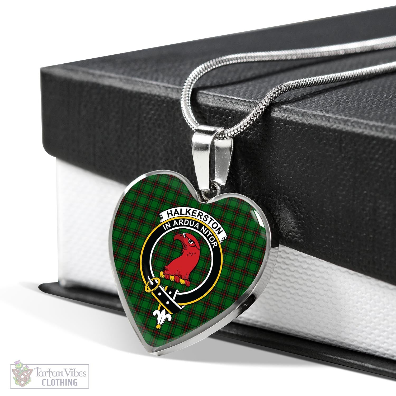 Halkerston Tartan Heart Necklace with Family Crest Luxury Necklace (Silver) No - Tartan Vibes Clothing