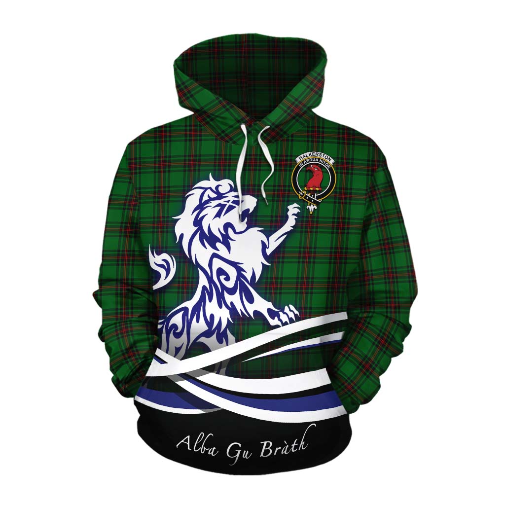 Halkerston Tartan Cotton Hoodie with Alba Gu Brath Regal Lion Emblem Pullover Hoodie XS - Tartan Vibes Clothing