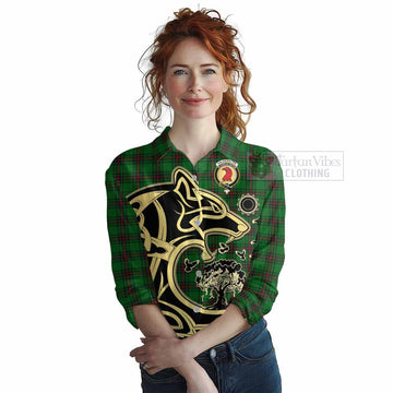 Halkerston Tartan Women's Casual Shirt with Family Crest Celtic Wolf Style Female - Tartan Vibes Clothing
