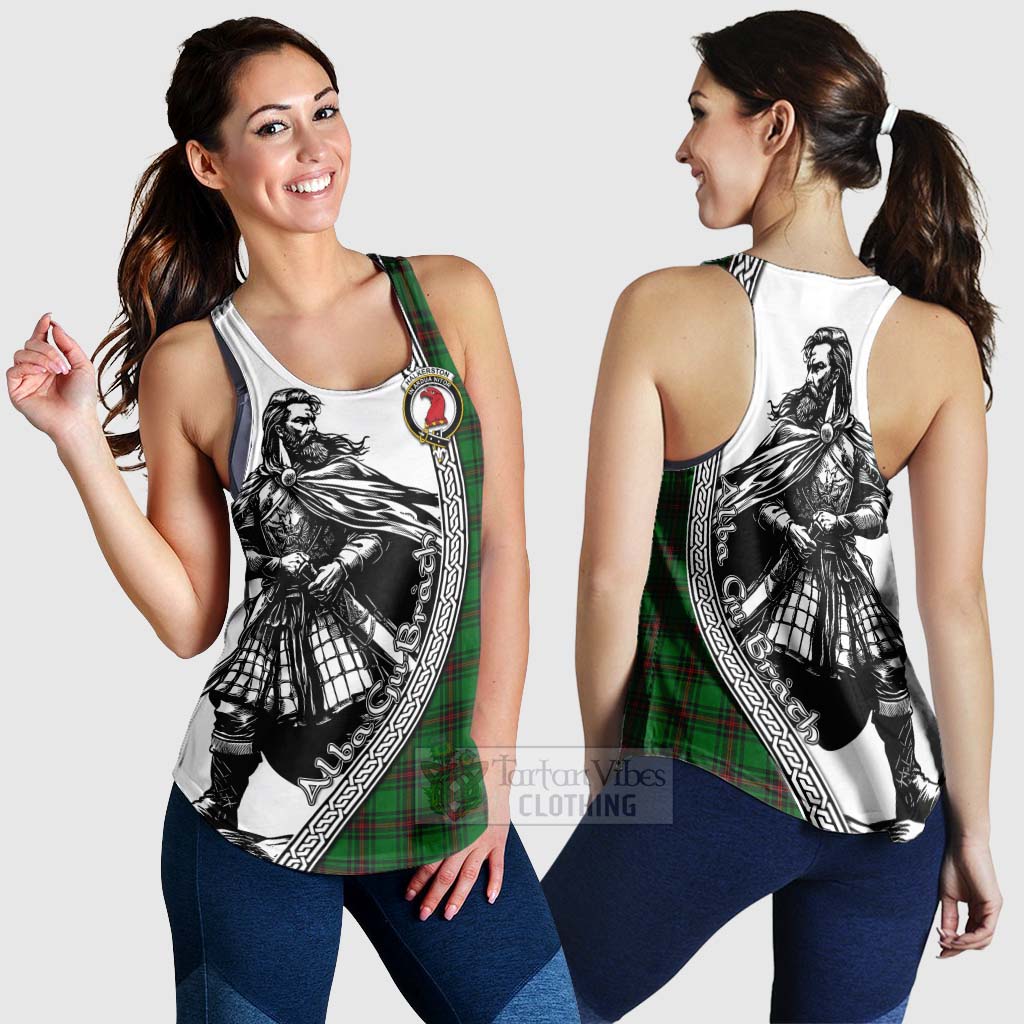 Halkerston Tartan Clan Crest Women's Racerback Tanks with Highlander Warrior Celtic Style 4XL - Tartan Vibes Clothing