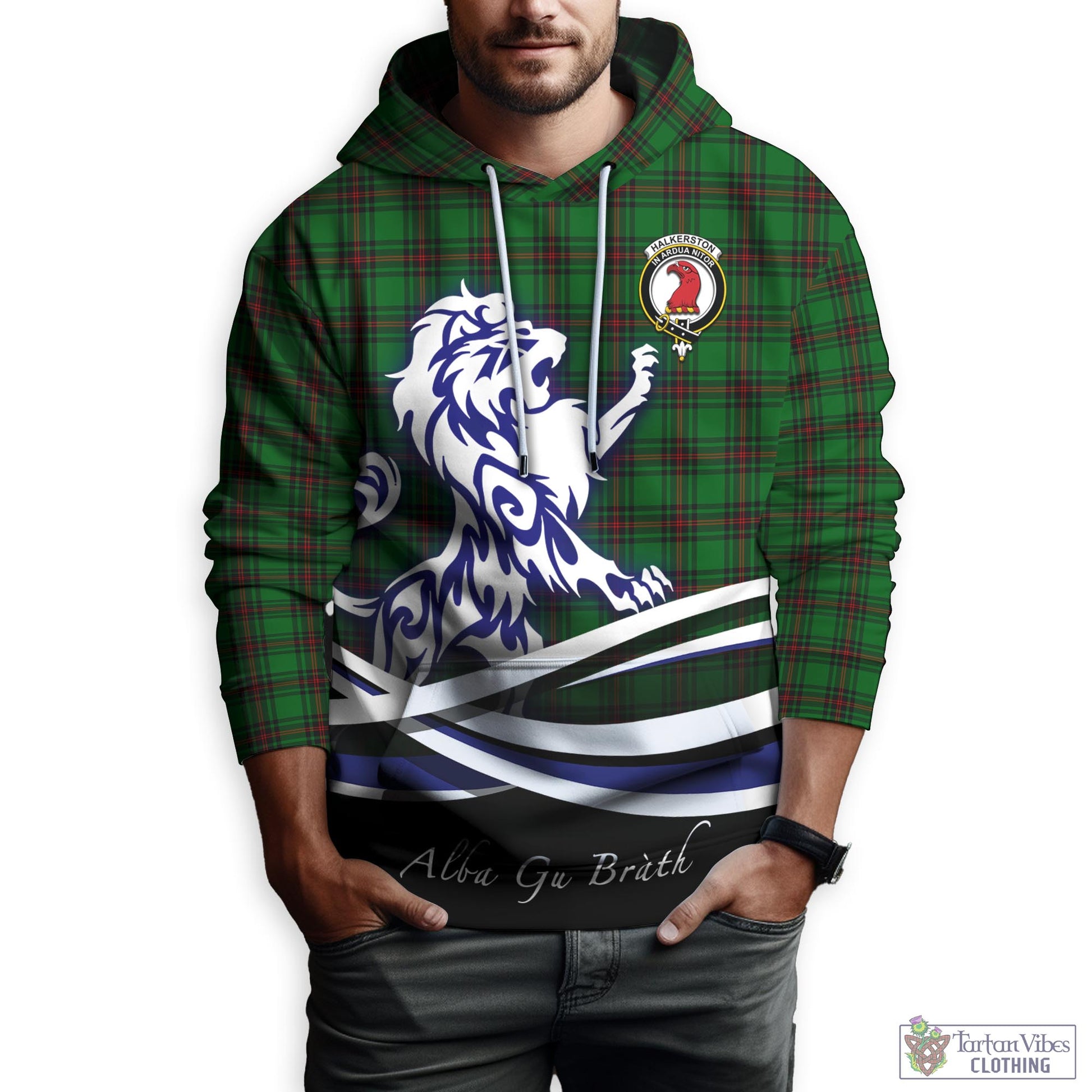 Halkerston Tartan Hoodie with Alba Gu Brath Regal Lion Emblem Zip Hoodie - Tartan Vibes Clothing