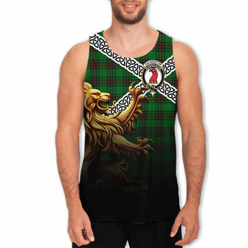 Halkerston Crest Tartan Men's Tank Top with Golden Lion Emblem Celtic Style Men - Tartan Vibes Clothing