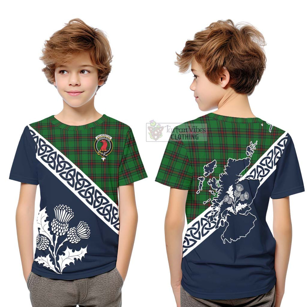 Halkerston Tartan Kid T-Shirt Featuring Thistle and Scotland Map Youth XL Size14 - Tartan Vibes Clothing