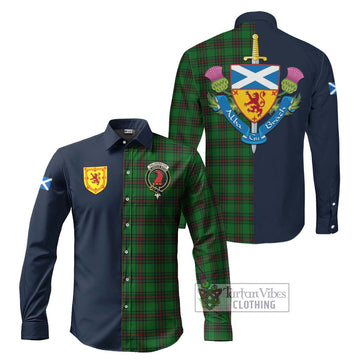 Tartan Vibes Clothing Halkerston Tartan Long Sleeve Button Shirt with Scottish Lion Royal Arm Half Style