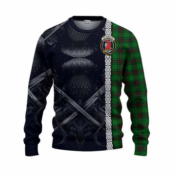 Halkerston Tartan Knitted Sweater with Family Crest Cross Sword Thistle Celtic Vibes Unisex - Tartan Vibes Clothing