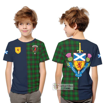 Halkerston Tartan Kid T-Shirt Alba with Scottish Lion Royal Arm Half Style Youth XL Size14 - Tartan Vibes Clothing