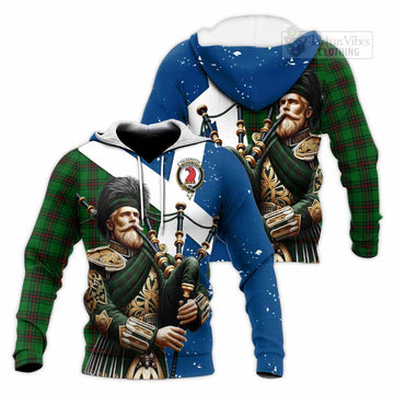 Halkerston Tartan Knitted Hoodie with Family Crest Scottish Bagpiper Vibes Unisex Knitted Pullover Hoodie - Tartan Vibes Clothing