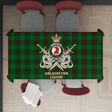 Halkerston Tartan Tablecloth with Clan Crest and the Golden Sword of Courageous Legacy