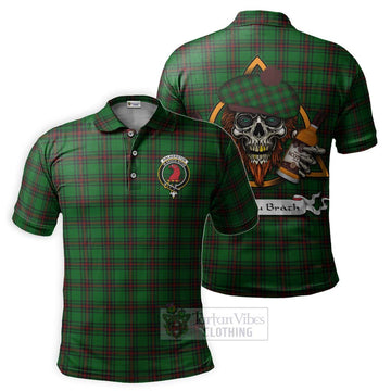 Halkerston Tartan Polo Shirt with Family Crest and Bearded Skull Holding Bottles of Whiskey Kid - Tartan Vibes Clothing