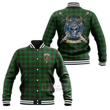 Halkerston Tartan Baseball Jacket with Family Crest Celtic Skull Style Unisex - Tartan Vibes Clothing