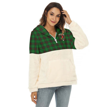 Halkerston Tartan Half Style Women's Borg Fleece Hoodie with Half Zip with Family Crest Female - Tartan Vibes Clothing