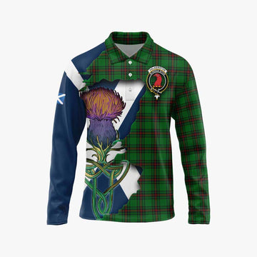 Tartan Vibes Clothing Halkerston Tartan Family Crest Long Sleeve Polo Shirt Scottish Thistle Celtic Inspired