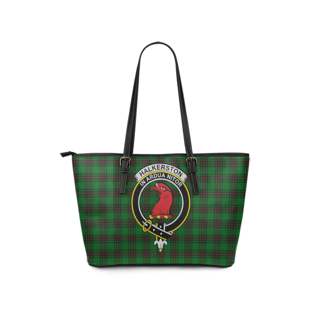 Halkerston Tartan Leather Tote Bag with Family Crest - Tartan Vibes Clothing