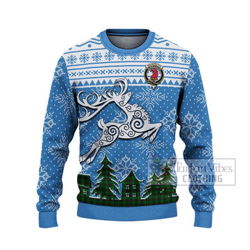 Tartan Vibes Clothing Halkerston Clan Christmas Ugly Sweater with Tartan and Celtic Raindeer Style