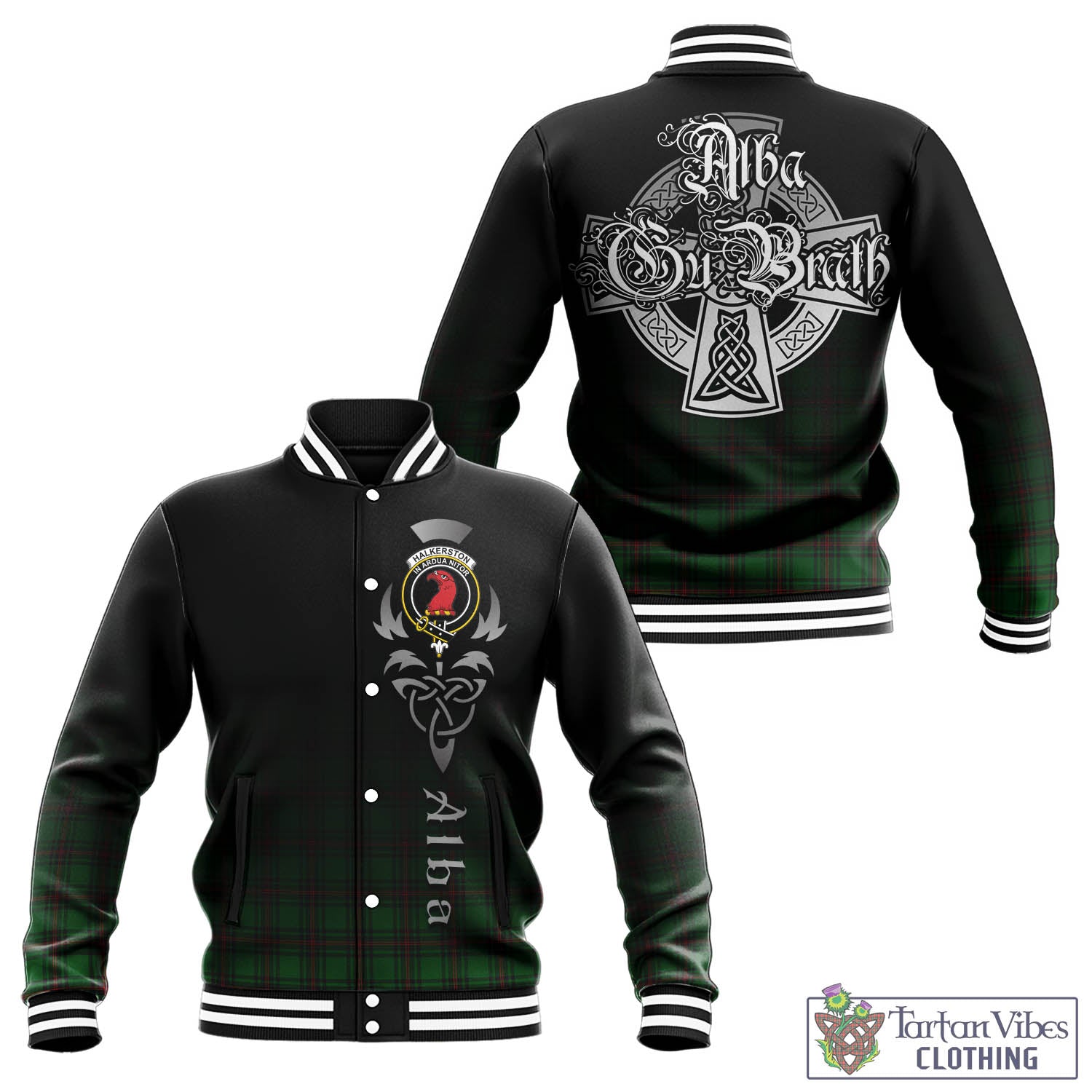 Halkerston Tartan Baseball Jacket Featuring Alba Gu Brath Family Crest Celtic Inspired - Tartan Vibes Clothing