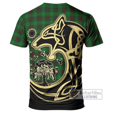 Halkerston Tartan T-Shirt with Family Crest Celtic Wolf Style - Tartan Vibes Clothing