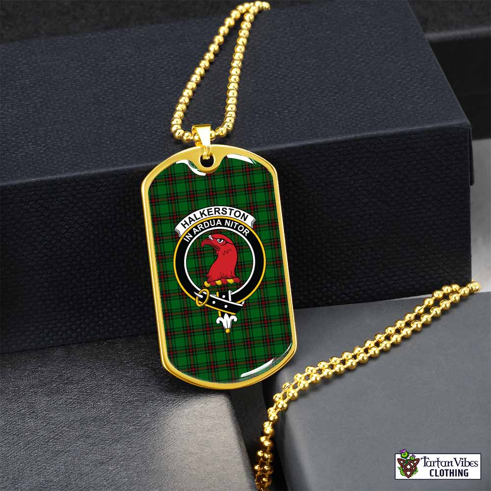 Halkerston Tartan Dog Tag Necklace with Family Crest Gold No - Tartan Vibes Clothing