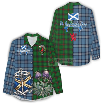 Halkerston Tartan Women's Casual Shirt Happy St. Andrew's Day Half Tartan Style - Tartan Vibes Clothing