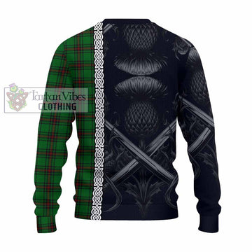 Halkerston Tartan Knitted Sweater with Family Crest Cross Sword Thistle Celtic Vibes - Tartan Vibes Clothing