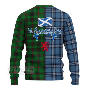 Halkerston Tartan Knitted Sweater Happy St. Andrew's Day Half Tartan Style - Tartan Vibes Clothing