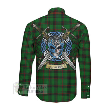 Halkerston Tartan Long Sleeve Button Shirt with Family Crest Celtic Skull Style Men's Shirt - Tartan Vibes Clothing