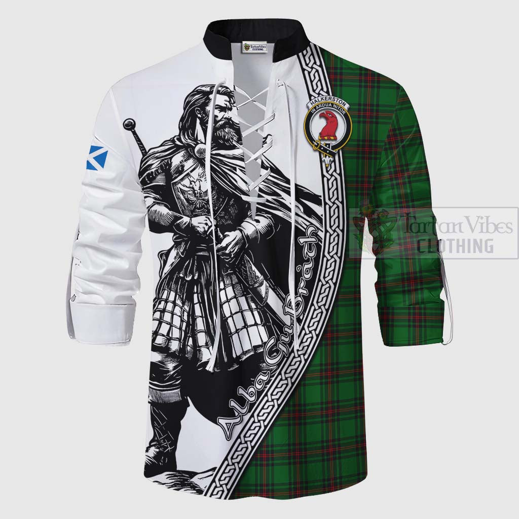 Halkerston Tartan Clan Crest Ghillie Kilt Shirt with Highlander Warrior Celtic Style - Tartan Vibes Clothing