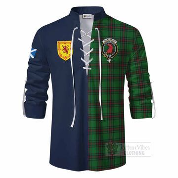 Halkerston Tartan Ghillie Kilt Shirt Alba with Scottish Lion Royal Arm Half Style - Tartan Vibes Clothing