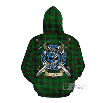 Halkerston Tartan Cotton Hoodie with Family Crest Celtic Skull Style Pullover Hoodie - Tartan Vibes Clothing