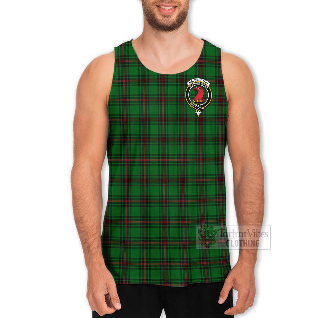Halkerston Tartan Men's Tank Top with Family Crest Celtic Skull Style - Tartan Vibes Clothing
