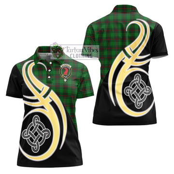 Halkerston Tartan Women's Polo Shirt with Family Crest and Celtic Symbol Style - Tartan Vibes Clothing