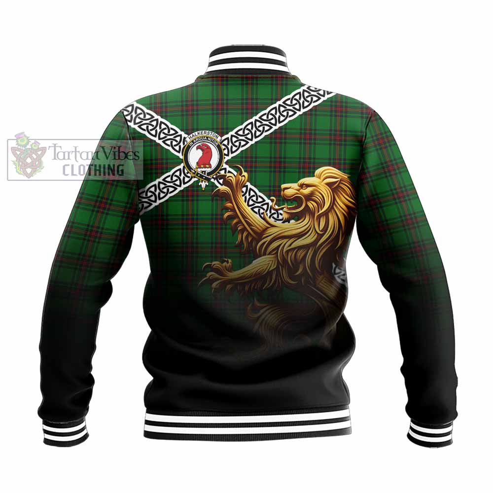 Halkerston Crest Tartan Baseball Jacket with Golden Lion Emblem Celtic Style - Tartan Vibes Clothing