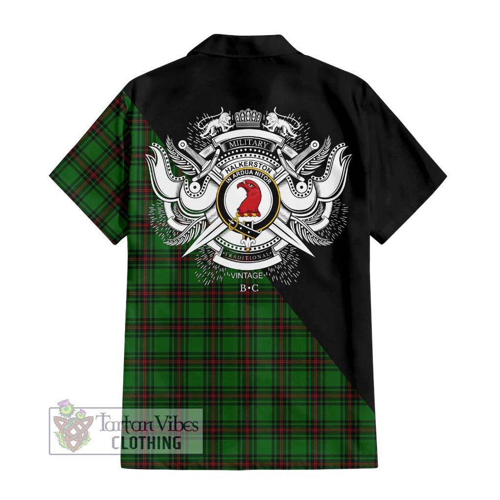 Halkerston Tartan Hawaiian Shirt with Family Crest and Military Logo Style - Tartan Vibes Clothing