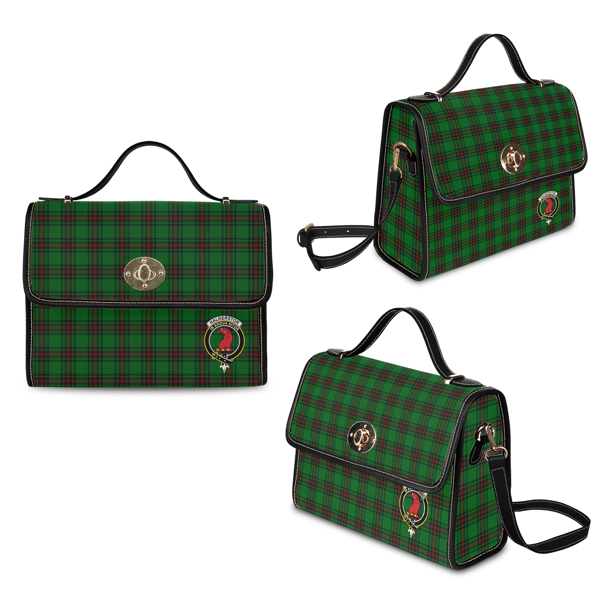 halkerston-tartan-leather-strap-waterproof-canvas-bag-with-family-crest