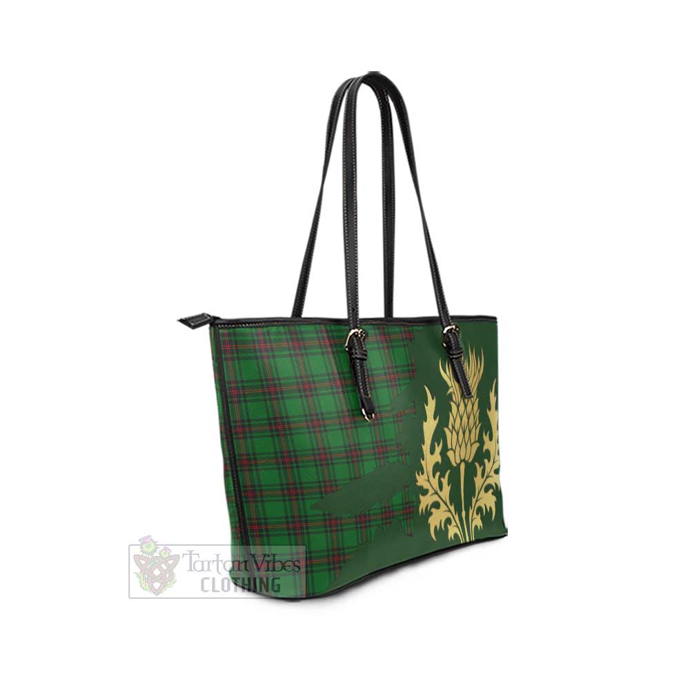 Halkerston Tartan Leather Tote Bag Gold Thistle Style - Tartan Vibes Clothing