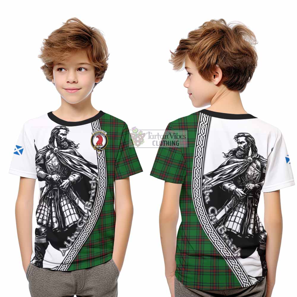 Halkerston Tartan Clan Crest Kid T-Shirt with Highlander Warrior Celtic Style - Tartan Vibes Clothing