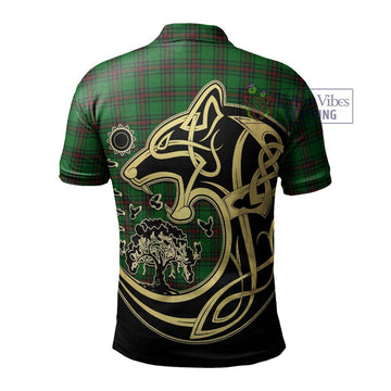 Halkerston Tartan Polo Shirt with Family Crest Celtic Wolf Style - Tartan Vibes Clothing