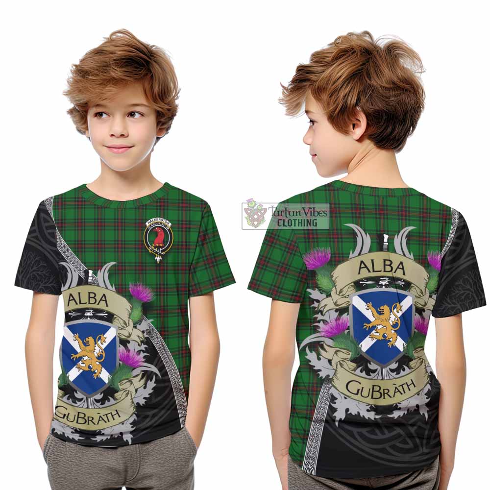 Halkerston Tartan Family Crest Kid T-Shirt Lion Rampant Royal Thistle Shield Celtic Inspired - Tartan Vibes Clothing