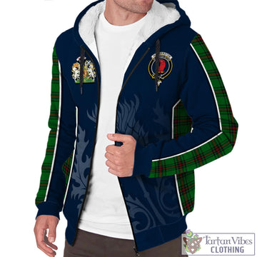 Halkerston Tartan Sherpa Hoodie with Family Crest and Scottish Thistle Vibes Sport Style