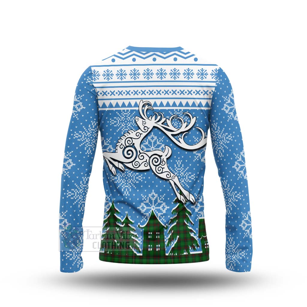 Tartan Vibes Clothing Halkerston Clan Christmas Long Sleeve T-Shirt Celtic Reindeer Style