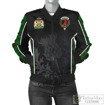 Halkerston Tartan Bomber Jacket with Family Crest and Scottish Thistle Vibes Sport Style