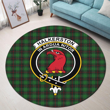 Halkerston Tartan Round Rug with Family Crest - Tartan Vibes Clothing