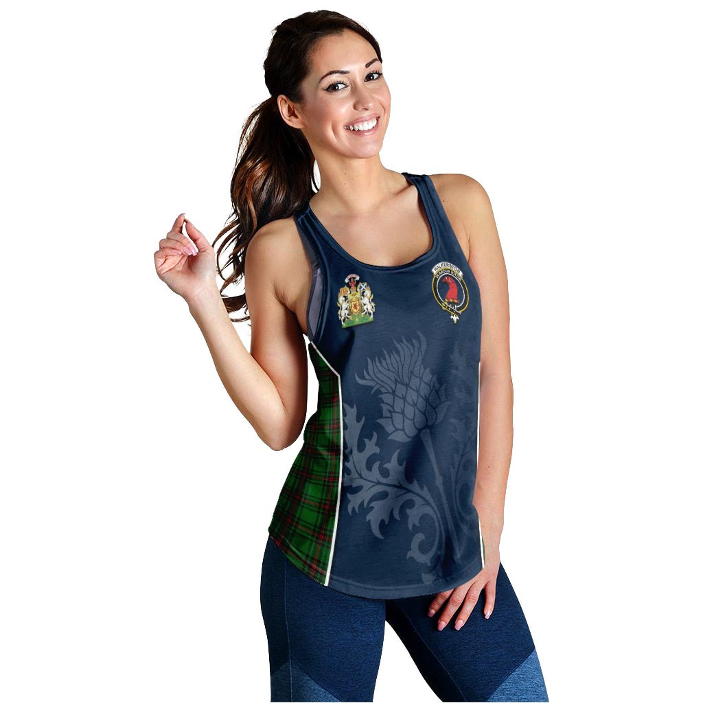 Tartan Vibes Clothing Halkerston Tartan Women's Racerback Tanks with Family Crest and Scottish Thistle Vibes Sport Style