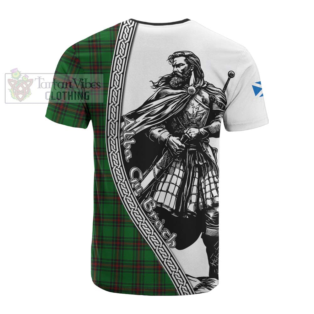 Halkerston Tartan Clan Crest Cotton T-shirt with Highlander Warrior Celtic Style - Tartan Vibes Clothing