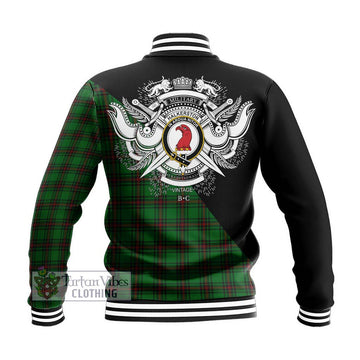 Halkerston Tartan Baseball Jacket with Family Crest and Military Logo Style - Tartan Vibes Clothing