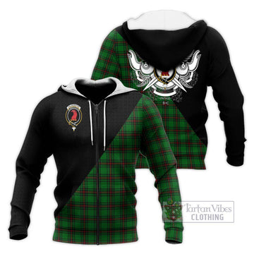 Halkerston Tartan Knitted Hoodie with Family Crest and Military Logo Style Unisex Knitted Zip Hoodie - Tartan Vibes Clothing